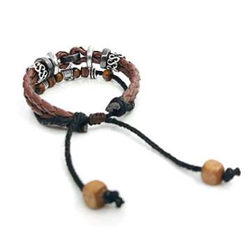 Suyi Multilayer Adjustable Leather Woven Braided Bangle Cross Bracelet Leaf Wrist Cuff Wristband Ccoffee