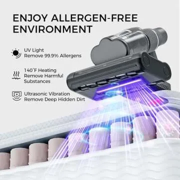EASYERA Mattress Vacuum, 20Kpa Bed Vacuum Cleaner with UV-C Light & 140℉ Hot Air, Anti-allergen Handheld Vacuum, 60000Rpm/Min Brushroll Rotation, for Sofa/Bed/Pillows Surface Dust & Pet Hair