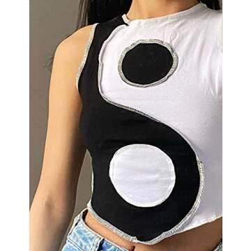 Womens Sleeveless Cute Summer 2025 Crop Tank Top - Trendy Patchwork Style