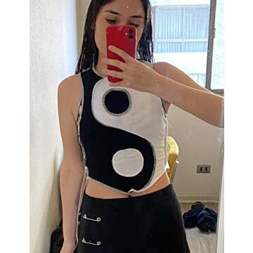 Trendy Patchwork Contrast Crop Tank Top for Summer Style