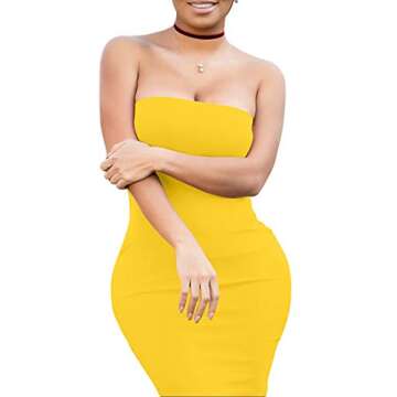 Mokoru Women's Casual Basic Bodycon Tube Top Sexy Strapless Club Party Mini Dress, Small, Yellow