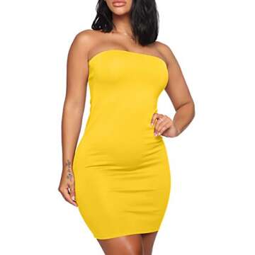 Mokoru Women's Casual Basic Bodycon Tube Top Sexy Strapless Club Party Mini Dress, Small, Yellow