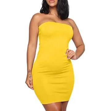 Mokoru Women's Casual Basic Bodycon Tube Top Sexy Strapless Club Party Mini Dress, Small, Yellow