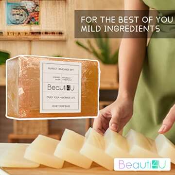 BEAUTI4U 2LB Honey Soap Base - Soap Making Supplies With Soap Making - Melt And Pour Soap Base - Melt And Pour Soap - Soap Making Supplies - Organic Soap Base For Soap Making