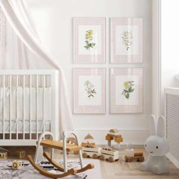 Floral Wall Art Decor Nursery Flower Canvas Wall Art Prints Wildflower Nursery Wall Art Decor Girls Floral Poster Pictures Vintage Botanical Prints for Nursery Bedroom 12x16 Inch Unframed Set of 4