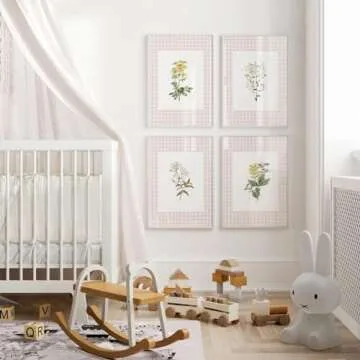 Floral Wall Art Decor Nursery Flower Canvas Wall Art Prints Wildflower Nursery Wall Art Decor Girls Floral Poster Pictures Vintage Botanical Prints for Nursery Bedroom 12x16 Inch Unframed Set of 4