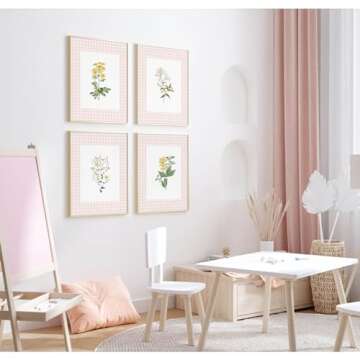 Floral Wall Art Decor Nursery Flower Canvas Wall Art Prints Wildflower Nursery Wall Art Decor Girls Floral Poster Pictures Vintage Botanical Prints for Nursery Bedroom 12x16 Inch Unframed Set of 4