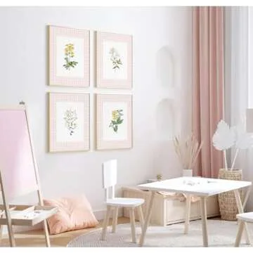 Floral Wall Art Decor Nursery Flower Canvas Wall Art Prints Wildflower Nursery Wall Art Decor Girls Floral Poster Pictures Vintage Botanical Prints for Nursery Bedroom 12x16 Inch Unframed Set of 4