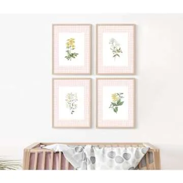 Floral Wall Art Decor Nursery Flower Canvas Wall Art Prints Wildflower Nursery Wall Art Decor Girls Floral Poster Pictures Vintage Botanical Prints for Nursery Bedroom 12x16 Inch Unframed Set of 4