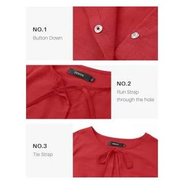 ZESICA Women's Dress Fall Long Puff Sleeve Self Tie Front Babydoll A Line Pleated Cute Mini Tunic Dresses 2025,Red,Large