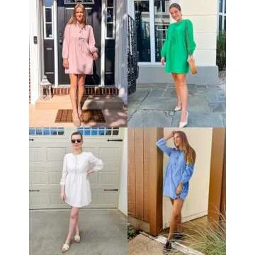 ZESICA Women's Dress Fall Long Puff Sleeve Self Tie Front Babydoll A Line Pleated Cute Mini Tunic Dresses 2025,Red,Large