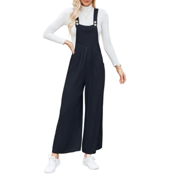 Misakia Rompers For Women Summer Casual Comfy Plus Size Overall Jumpsuit With Pockets (Black,L)