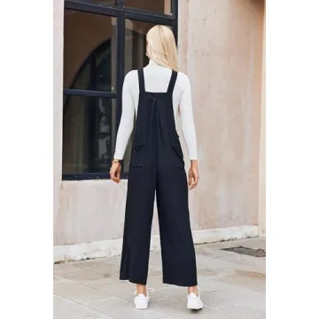 Misakia Rompers For Women Summer Casual Comfy Plus Size Overall Jumpsuit With Pockets (Black,L)