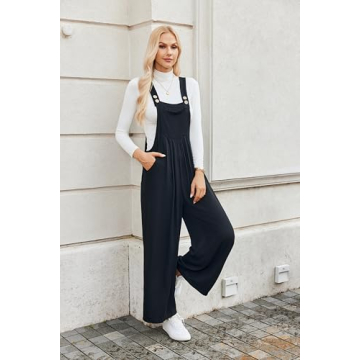 Misakia Rompers For Women Summer Casual Comfy Plus Size Overall Jumpsuit With Pockets (Black,L)