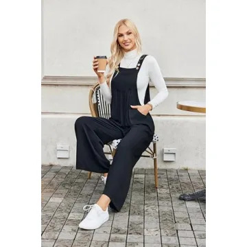 Misakia Rompers For Women Summer Casual Comfy Plus Size Overall Jumpsuit With Pockets (Black,L)