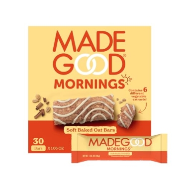 MadeGood Mornings Soft Baked Breakfast Bars - Cinnamon Bun, Gluten-Free Snack (30 Count)