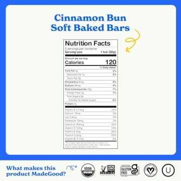 MadeGood Mornings Soft Baked Breakfast Bars, Cinnamon Bun 1.06 Oz