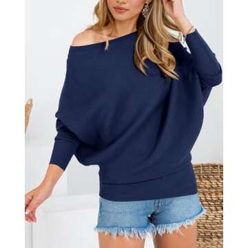 Zenlonr Women's Fall Sweaters 2025 Casual Long Batwing Sleeve Loose Off Shoulder Knit Pullovers Jump...