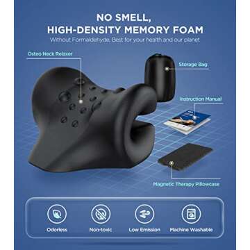 Osteo Neck Stretcher with Magnetic Therapy Cover, 2 Modes[Gentle/Strong] Pain Relief Cervical Traction Device, No Smell Neck and Shoulder Relaxer, Chiropractic Pillow for TMJ Headache Spine Alignment