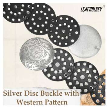 LEACOOLKEY Women Western Leather Belt Boho Disc Conch Waist Belt for Dress Jeans