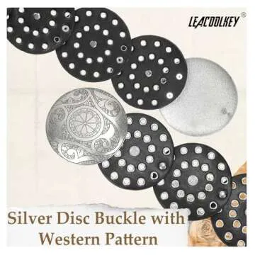 LEACOOLKEY Women Western Leather Belt Boho Disc Conch Waist Belt for Dress Jeans