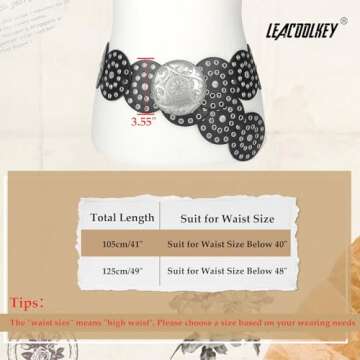 LEACOOLKEY Women Western Leather Belt Boho Disc Conch Waist Belt for Dress Jeans