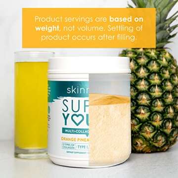 SkinnyFit Super Youth Orange Pineapple Multi-Collagen Peptides Plus Apple Cider Vinegar, Hyaluronic Acid & Vitamin C, Hair, Skin, Nail & Joint Support, Immunity, Healthy Metabolism, 28 Servings