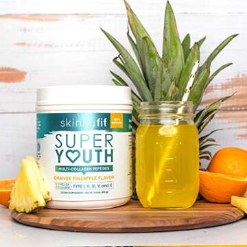 SkinnyFit Super Youth Orange Pineapple Multi-Collagen Peptides Plus Apple Cider Vinegar, Hyaluronic Acid & Vitamin C, Hair, Skin, Nail & Joint Support, Immunity, Healthy Metabolism, 28 Servings