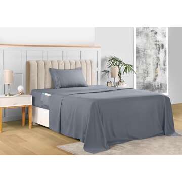 Utopia Bedding Twin XL Sheet Set, Soft Microfiber 3 Piece Hotel Luxury Bed Sheets for Women, Men, Kids & Teens with Side Storage Deep Pocket Fitted Sheet - Embroidered Pillow Cases - Flat Sheet (Grey)