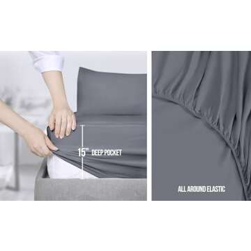 Utopia Bedding Twin XL Sheet Set, Soft Microfiber 3 Piece Hotel Luxury Bed Sheets for Women, Men, Kids & Teens with Side Storage Deep Pocket Fitted Sheet - Embroidered Pillow Cases - Flat Sheet (Grey)