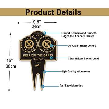 Amexiu No Pooping No Peeing Dog Sign, Keep off Grass Yard Sign Double Sided 15 x 9.5 X 0.08 Inches Rust Free Aluminum Sign, Easy Mounting Waterproof Durable Ink Black Gold Color, 1 Pack