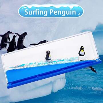Honsheng Unsinkable Surfing Penguin Liquid Wave Paperweight Desk Sensory Toy Gifts for Kids Desk Str...