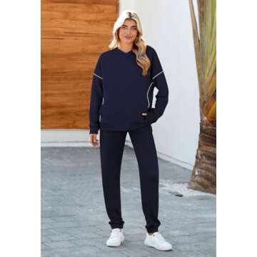 Pink Queen 2024 Winter Women 2 Piece Sweatsuits Long Sleeve Hooded Pullover Jogger Pants Casual Loos...