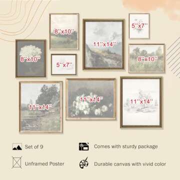 Vintage Wall Art French Country Wall Decor, Vintage Posters for Room Aesthetic Picture, Dark Green A...