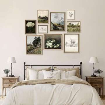 Vintage Wall Art French Country Wall Decor, Vintage Posters for Room Aesthetic Picture, Dark Green Antique European Landscape Flower Meadow Gallery Canvas Art Prints Painting for Bedroom Living Room,