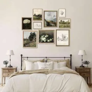 Vintage Wall Art French Country Wall Decor, Vintage Posters for Room Aesthetic Picture, Dark Green Antique European Landscape Flower Meadow Gallery Canvas Art Prints Painting for Bedroom Living Room,