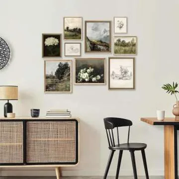 Vintage Wall Art French Country Wall Decor, Vintage Posters for Room Aesthetic Picture, Dark Green Antique European Landscape Flower Meadow Gallery Canvas Art Prints Painting for Bedroom Living Room,