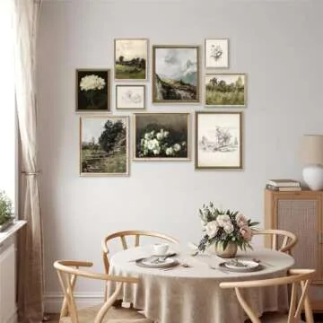 Vintage Wall Art French Country Wall Decor, Vintage Posters for Room Aesthetic Picture, Dark Green Antique European Landscape Flower Meadow Gallery Canvas Art Prints Painting for Bedroom Living Room,