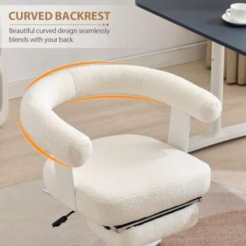 Qulomvs Home Office Desk Chair with Footrest,Vanity Chair with Back,Modern Comfy Makeup Vanity Chair,Cross Legged Desk Chair No Wheels,Swivel Vanity Desk Chair Armchair for Home Office Makeup Room