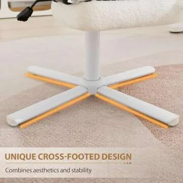 Qulomvs Home Office Desk Chair with Footrest,Vanity Chair with Back,Modern Comfy Makeup Vanity Chair,Cross Legged Desk Chair No Wheels,Swivel Vanity Desk Chair Armchair for Home Office Makeup Room