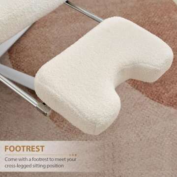 Qulomvs Home Office Desk Chair with Footrest,Vanity Chair with Back,Modern Comfy Makeup Vanity Chair,Cross Legged Desk Chair No Wheels,Swivel Vanity Desk Chair Armchair for Home Office Makeup Room