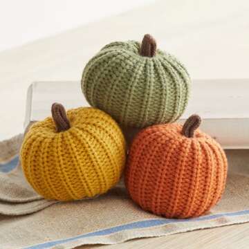Small Pumpkins - Cozy Knit Home Decor, Bowl Fillers, Shelf Decor Accents, Fall Wedding Decor, Cozy Home, Garland or Ornaments (Small Knit Assorted 12)