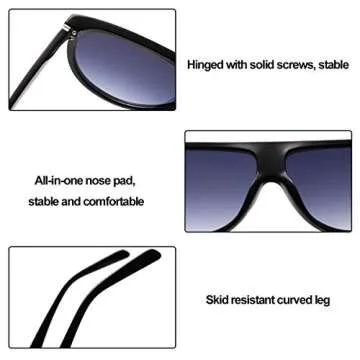 Dollger Oversized Sunglasses for Women Men Flat Top Designer Fashion Retro Sunglasses Frame Shades Gradient Black+Leopard