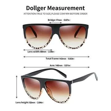 Dollger Oversized Sunglasses for Women Men Flat Top Designer Fashion Retro Sunglasses Frame Shades Gradient Black+Leopard