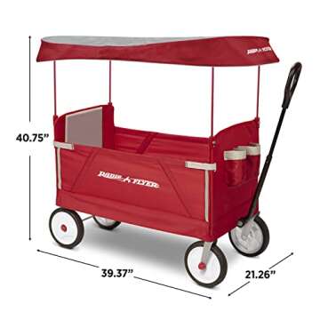 Radio Flyer 3 in 1 EZ Fold Stroller Wagon with Canopy and Adjustable Handle, Red