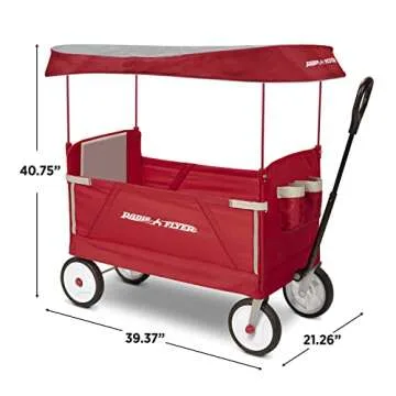 Radio Flyer 3 in 1 EZ Fold Stroller Wagon with Canopy and Adjustable Handle, Red