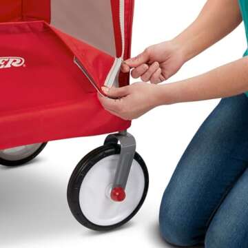 Radio Flyer 3 in 1 EZ Fold Stroller Wagon with Canopy and Adjustable Handle, Red