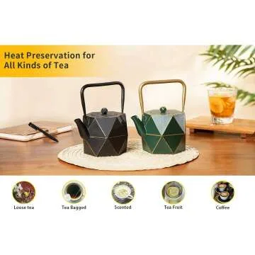 Cast Iron Japanese Teapot - 30 oz Diamond Design