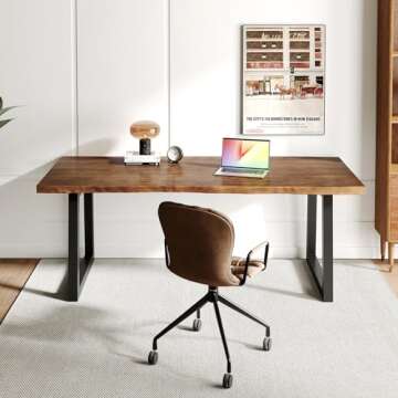 Sihtengxxhongs Solid Wood Computer Desk,Rustic Style 55-inch Large Office Desk- Modern Gaming Working for Home Office, Modern Simple Design, Ideal for Study, Writing, Dining