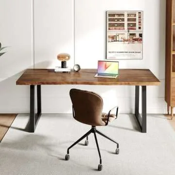 Sihtengxxhongs Solid Wood Computer Desk,Rustic Style 55-inch Large Office Desk- Modern Gaming Workin...